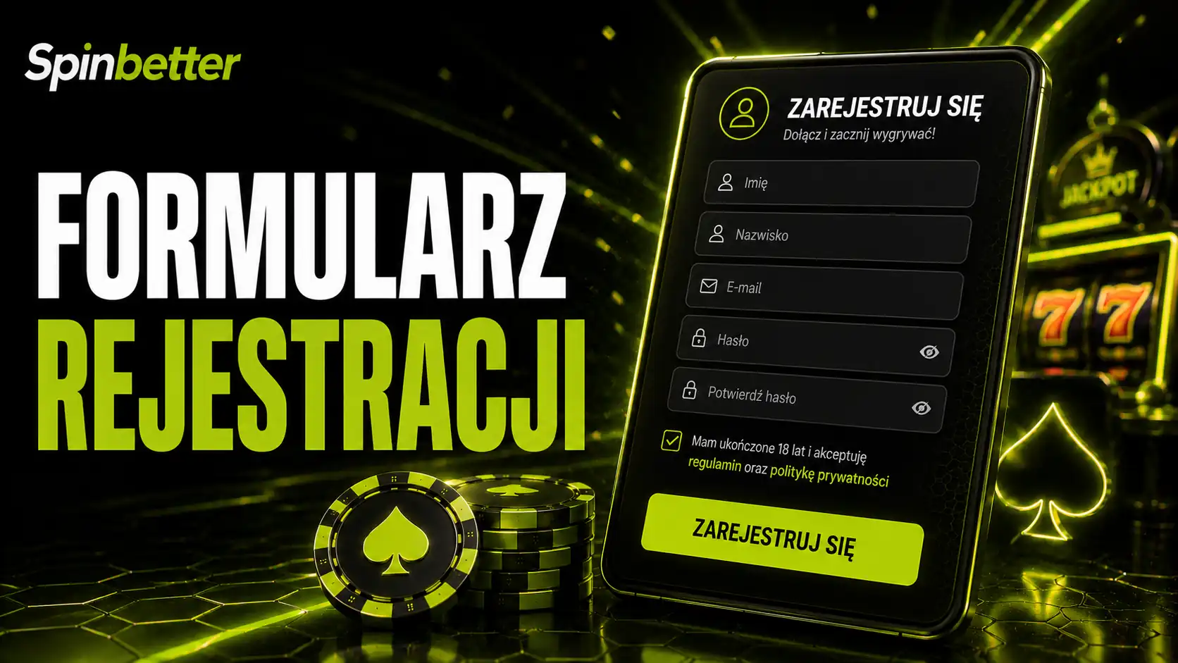 SpinBetter registration — formularz zakładania konta